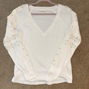 Free People Casual Waffle Knit Lace Off-White Small long Sleeved top